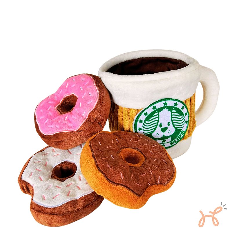 Brinquedo Pelúcia Interativa Para Cães Café e Donuts - Toya