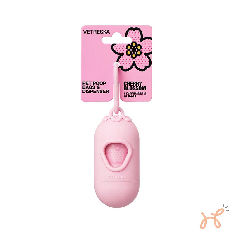 Cata Caca Dispenser e Sacos Flor de Cerejeira (1 dispenser + 1 rolos) - Vetreska