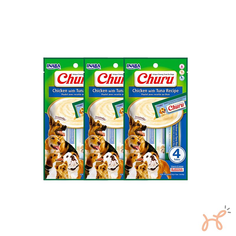 Kit c/3 Unid Petisco para Cães Churu Frango com Atum - Inaba