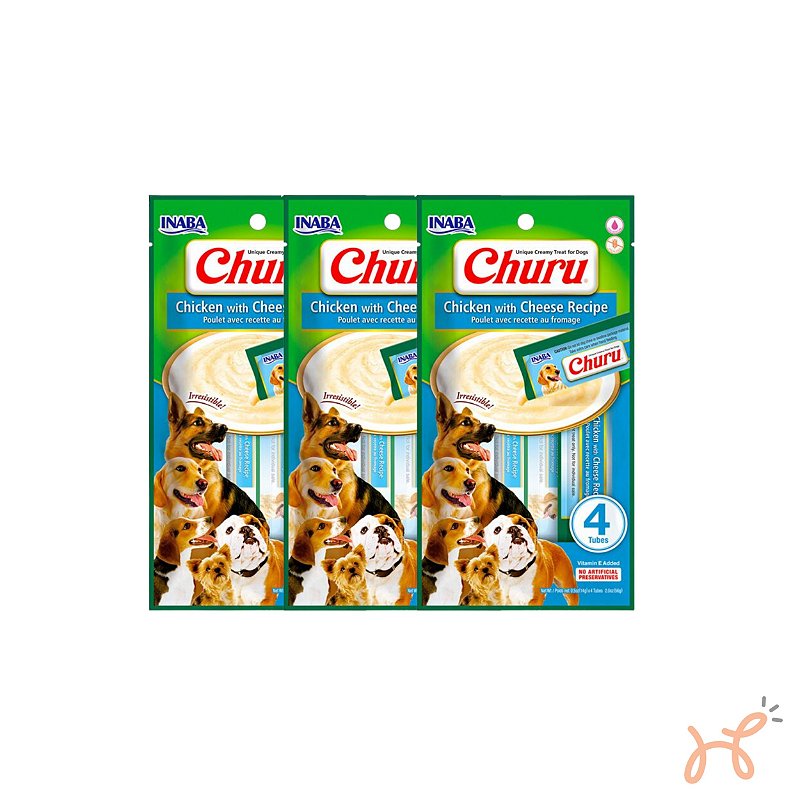 Kit c/3 Unid Petisco para Cães Churu Frango com Queijo - Inaba