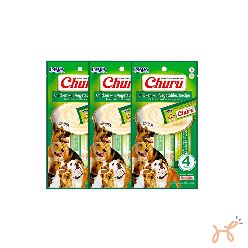 Kit c/3 Unid Petisco para Cães Churu Frango com Vegetais - Inaba