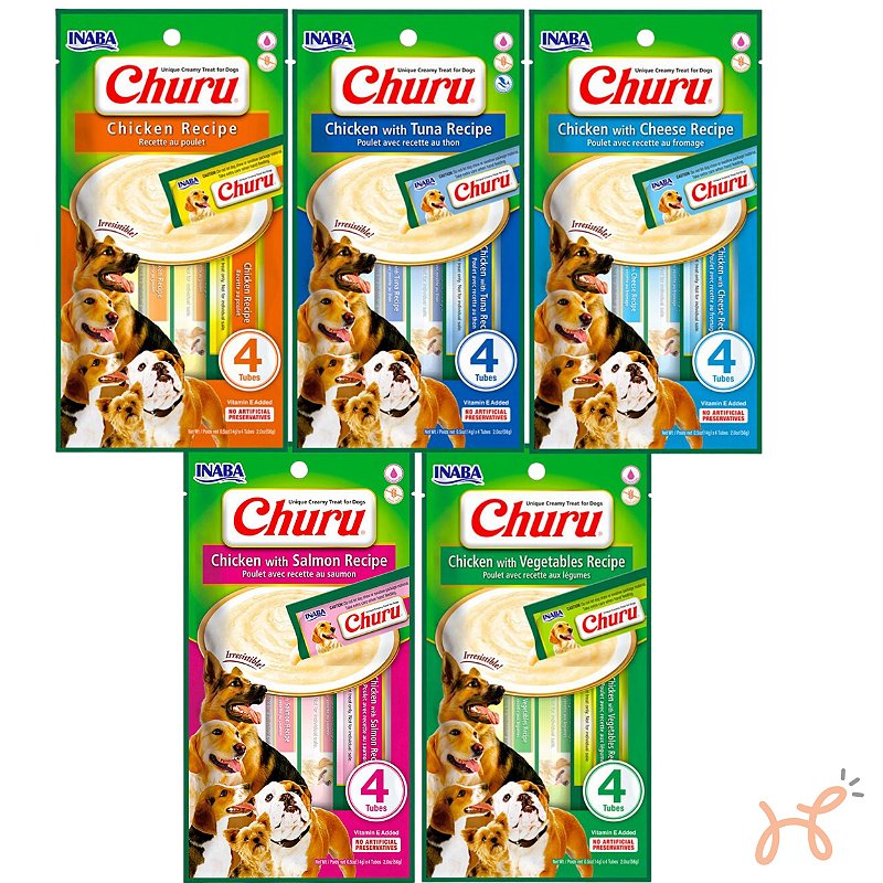Kit c/5 Unid Petisco para Cães Churu Sabores Variados - Inaba