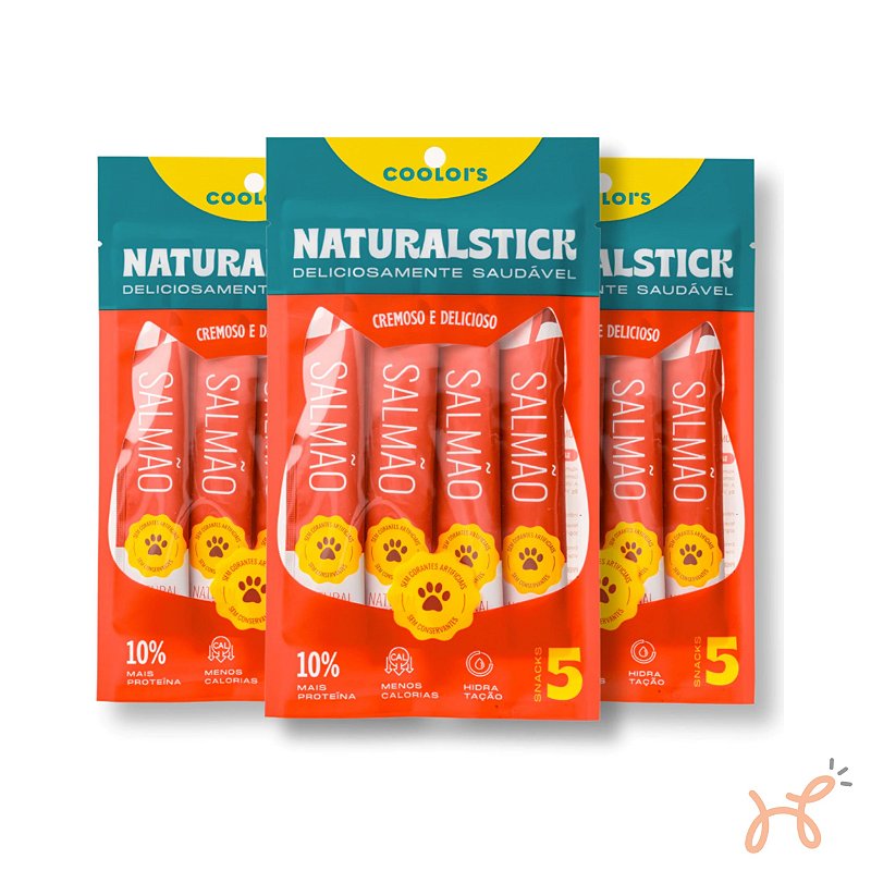 Kit Petisco Natural Stick para Gatos Salmão 3 Pacotes (15 unid 225g) - Coolors