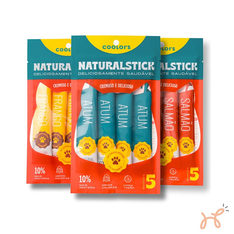 Kit Petisco Natural Stick para Gatos Sabores Variados 3 Pacotes (15 unid 225g) - Coolors