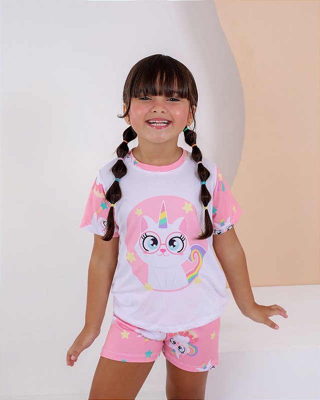 Pijama Gato Unicórnio - Curto