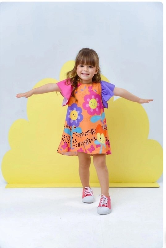 Vestido Ceci Laranja Flores