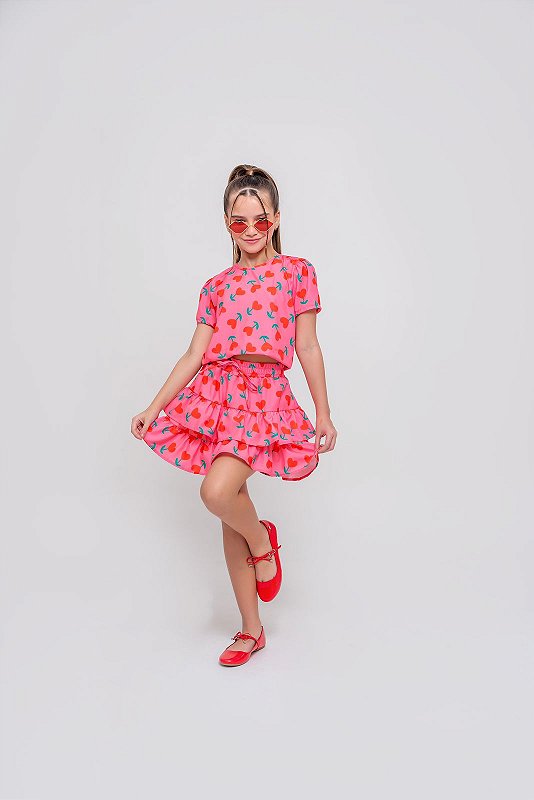 Conjunto Mariana corações rosa