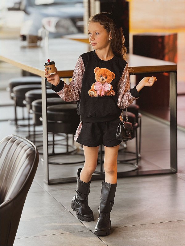 Conjunto Moletom Preto Urso