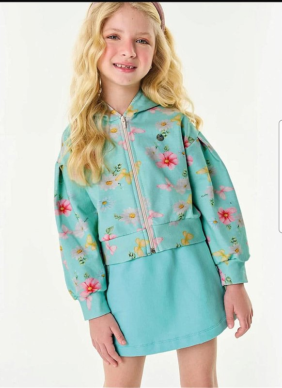 Conjunto Moletom verde agua rosas