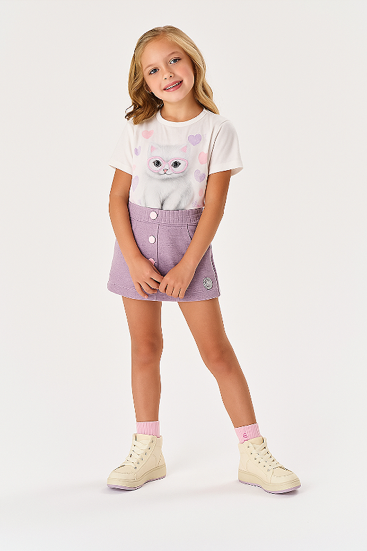 Conjunto Short Saia Lilas Gatinho