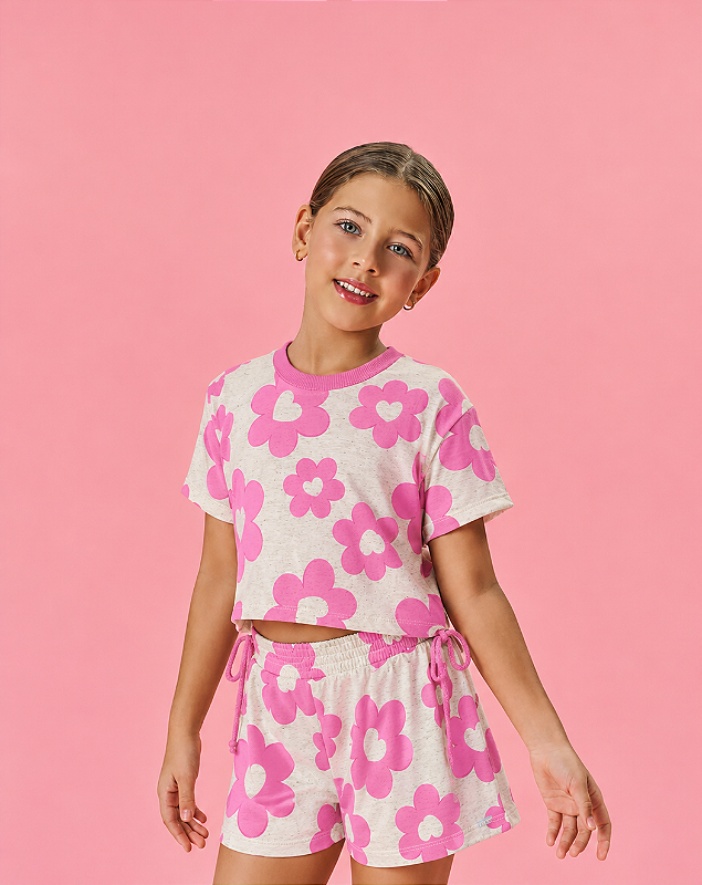Conjunto Infantil Floral Rosa