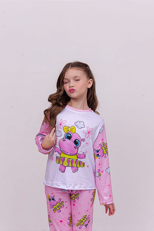 Pijama Suede Hipopótamo Bailarina Longo