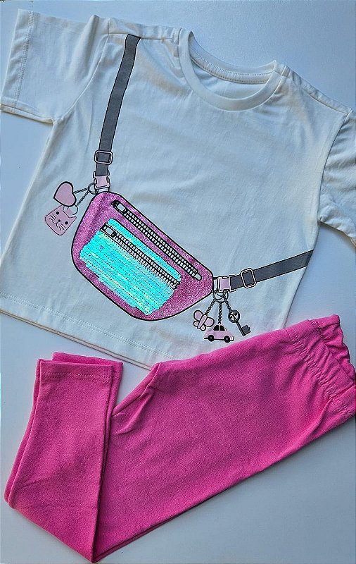 Conjunto Infantil Feminino Glitter Bag Rosa