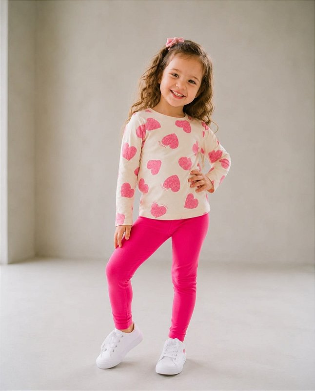 Conjunto Infantil legging rosa blusa Coração