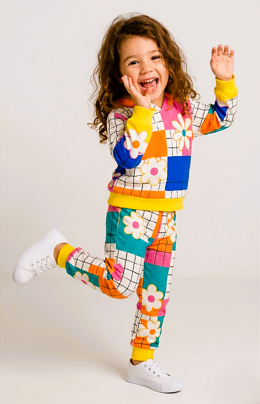 Conjunto Infantil Casaco de Moletinho com Capuz e Calça Jardim Pop