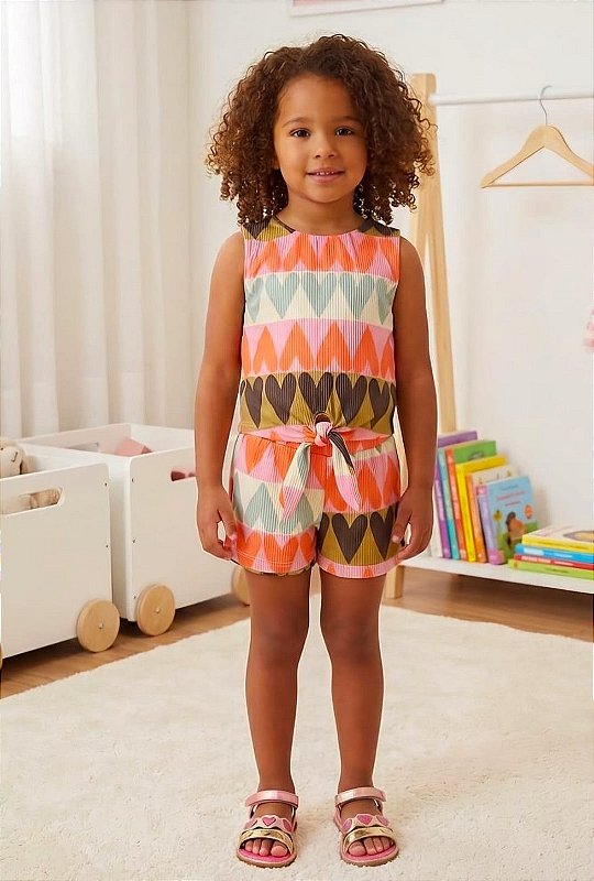 Conjunto Infantil Corações Colorê