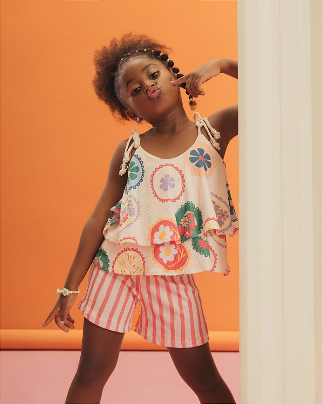 Conjunto Flor e Listras Colorê 🌼