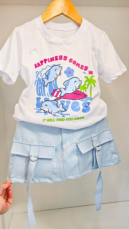 Conjunto Infantil Liz Golfinho Branco e Azul