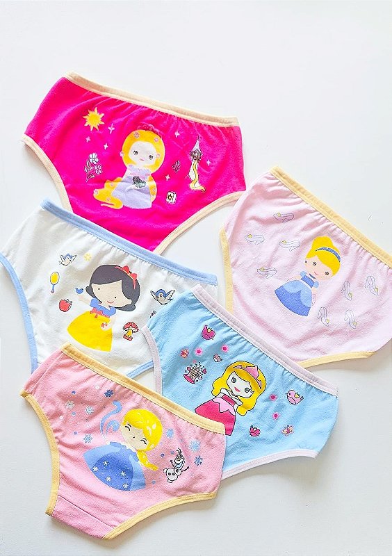 Kit 5 Calcinhas Princesas para Meninas