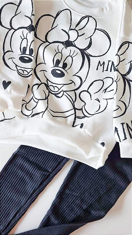 Conjunto Infantil Minnie Mouse - Blusa Moletom e calça canelada