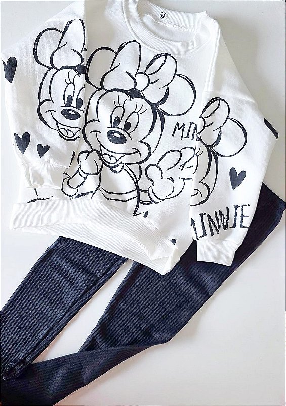 Conjunto Infantil Minnie Mouse - Blusa Moletom e calça canelada