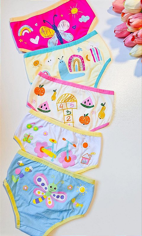 Kit 5 Calcinhas Infantis Jardim para Meninas