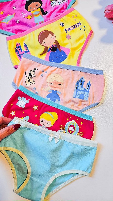 Kit Calcinhas Algodão Infantil Meninas Princesas