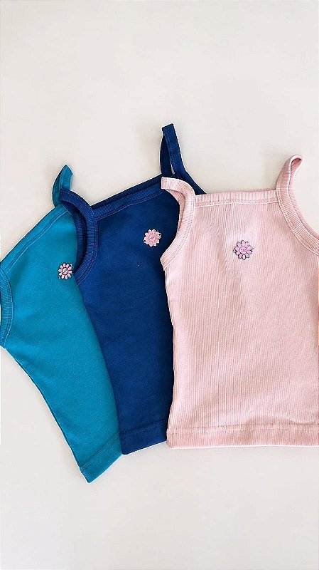 Regata Infantil Menina em Ribana com Aplique de Flor - Várias Cores