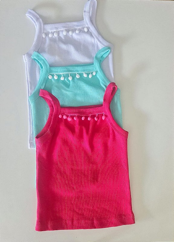Regata Infantil Menina em Ribana com Aplique de Pompom