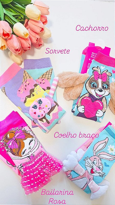 Meia Maluca e Divertida com Estampas Variadas Menina