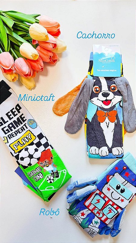 Meia Maluca e Divertida com Estampas Variadas Menino