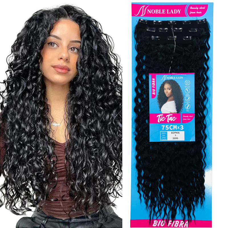 Aplique Tic Tac Bio Fibra Idêntico ao Cabelo Humano Cacheado 75cm 3pçs ...