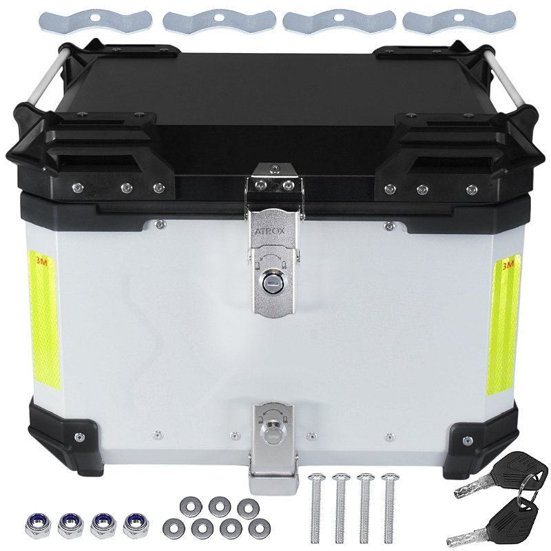 Bau bauleto de moto universal aluminio prata 55 litros grande