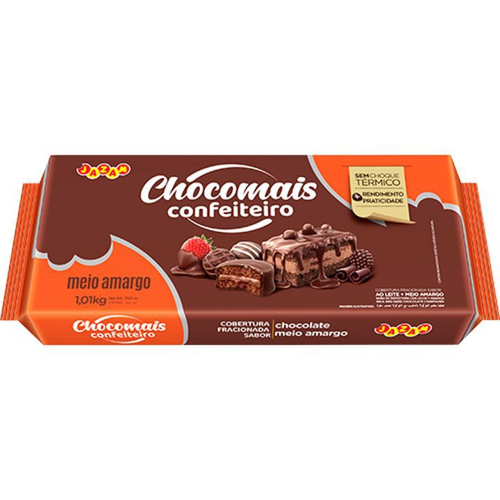 Cobertura Chocomais Jazam Meio Amargo - Barra 1,01KG - Loja de