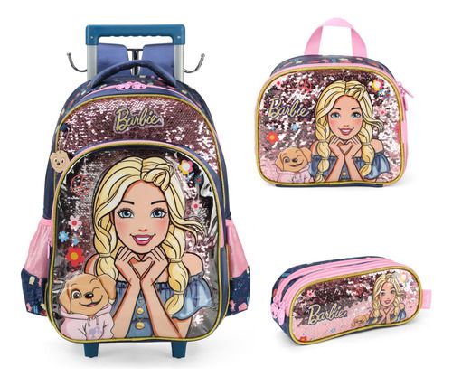 Kit Mochila Rodinhas C/ Alças Costas Barbie Pet Veterinária