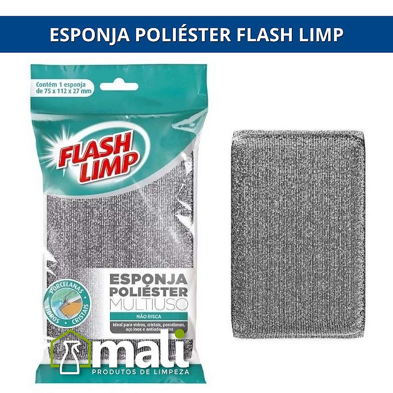 ESPONJA MULTIUSO POLIESTER FLASH LIMP NÃO RISCA IDEAL PARA VIDROS