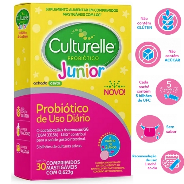 Culturelle Probiótico Júnior 30 Comprimidos Mastigáveis - AchadoCerto