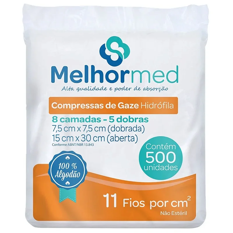 Compressa de Gaze 7,5x7,5cm 11F - 500 Unidades | Melhor Med na DMI