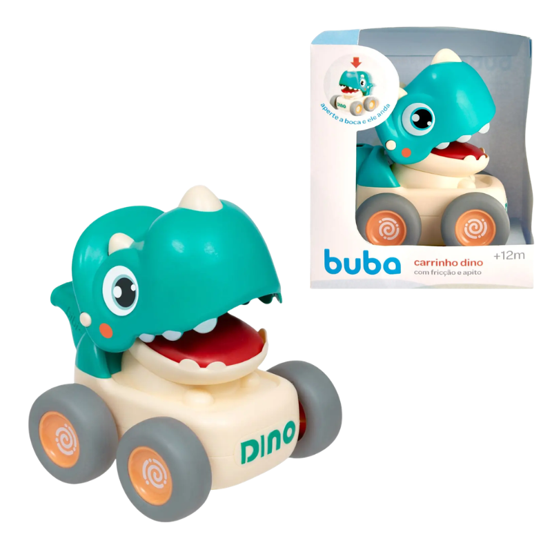 Buba Carrinho Dino com Fricção e Apito Verde Escuro