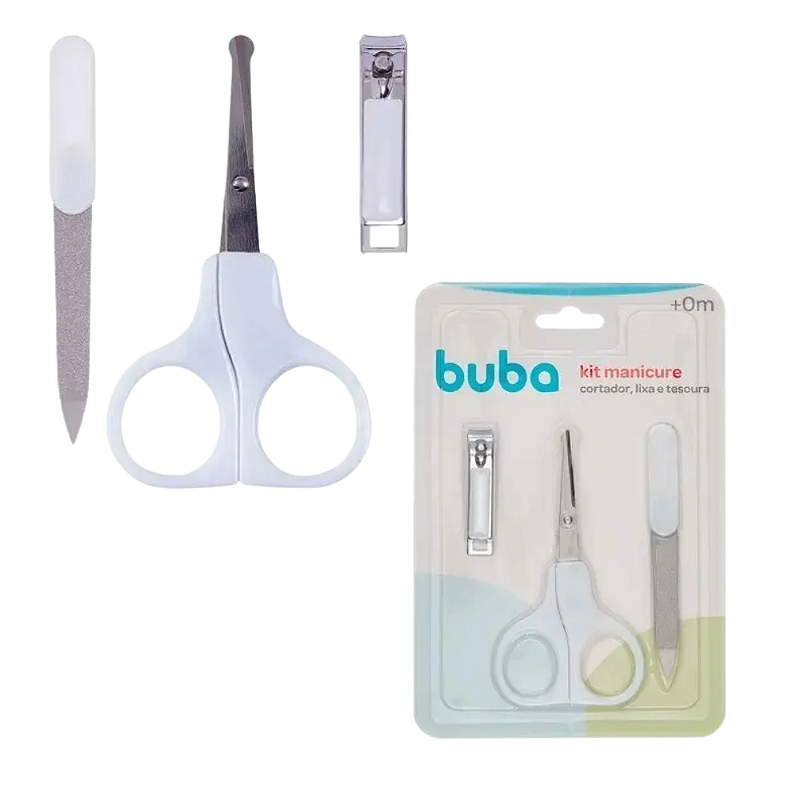 Buba Kit Manicure com Cortador, Lixa e Tesoura - Branco