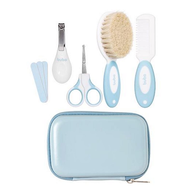 Buba Kit Cuidados Unha e Cabelo Bebê com Estojo 5 Peças Azul