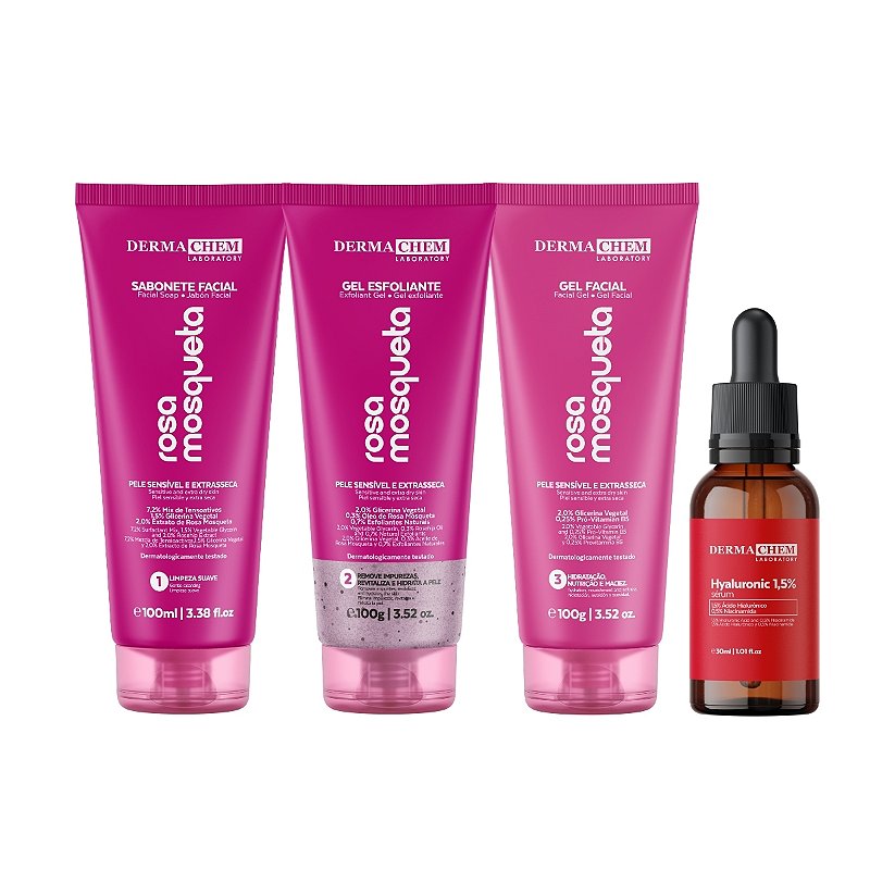 Kit Skincare Rosa Mosqueta Sabonete Gel Esfoliante e Sérum