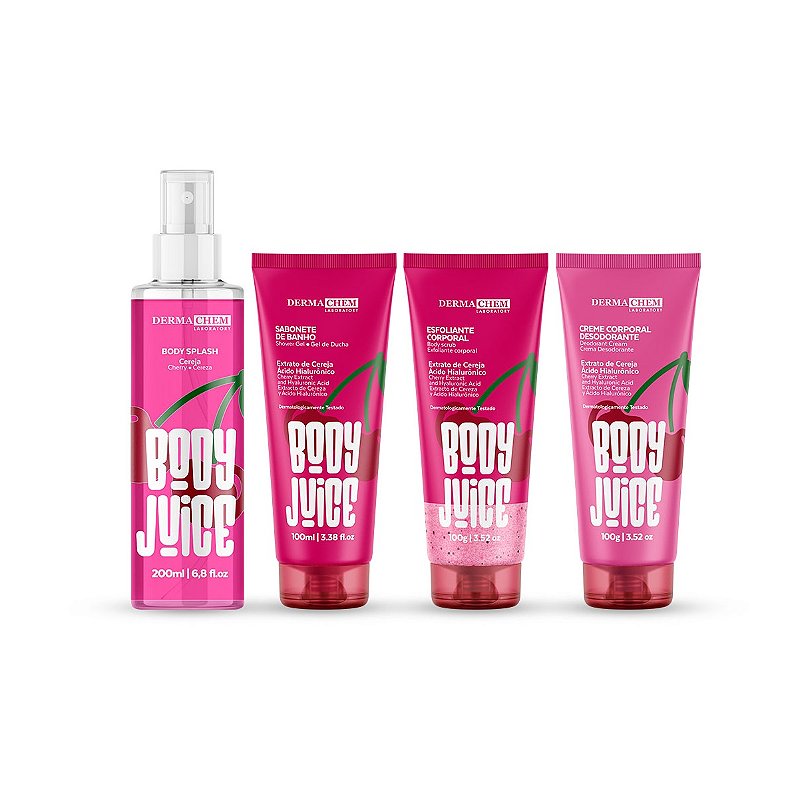 Kit Corporal Completo Body Splash Creme Sabonete Esfoliante Cereja