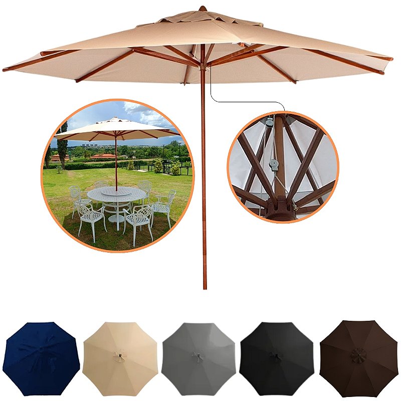 Guarda Sol Ombrelone Madeira 3m Com Proteção UV Para Piscina Jardim ...