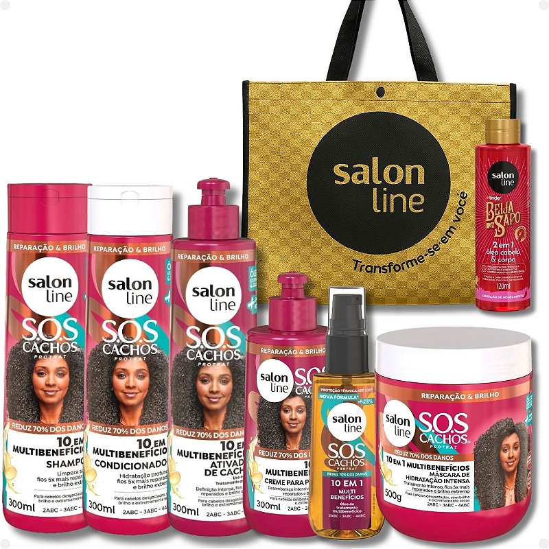 ​サロライン SOS カリョス 10-in-1 豪華4点セット Kit Salon Line SOS Cachos 10 Em 1 Multibenefícios Completo + Mimos