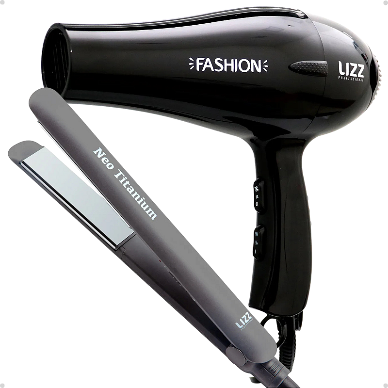 Kit Lizz: Secador Fashion Preto 2200w 220v e Prancha Neo Titanium