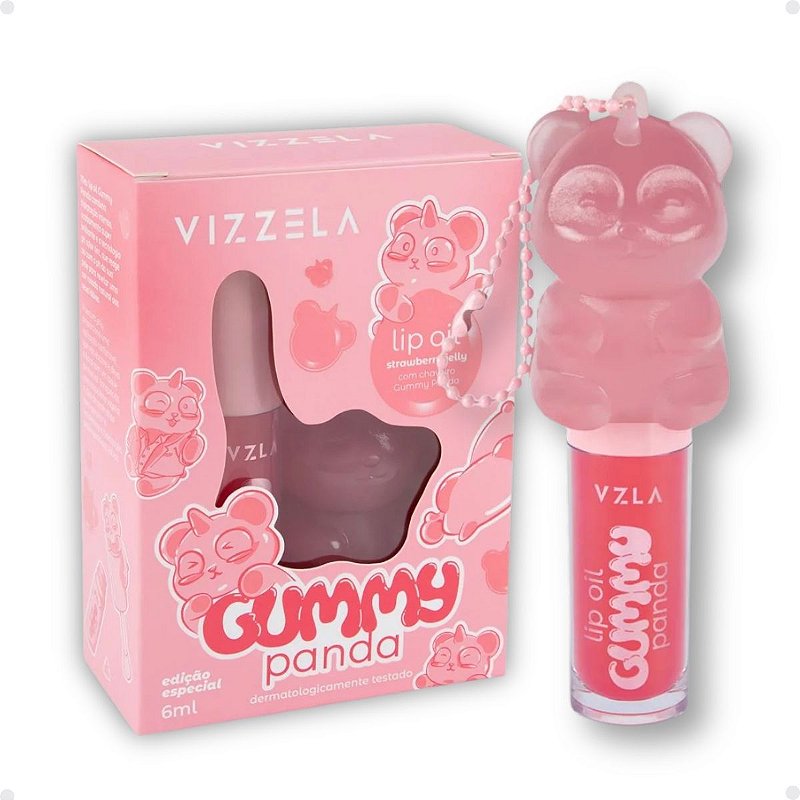 Lip Oil Vizzela Strawberry Jelly Com Chaveiro Gummy Panda - Teruya