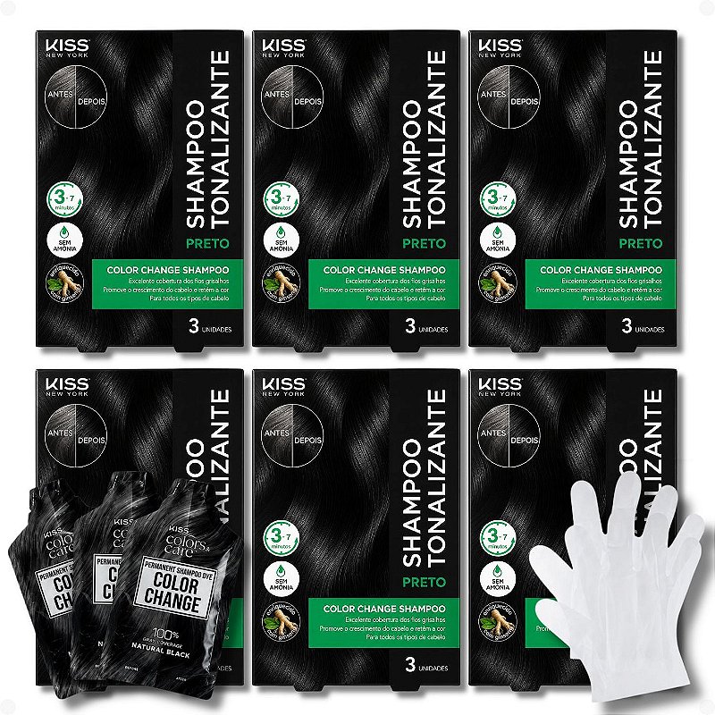 Kit Kiss New York Color Change: 6 Shampoos Tonalizantes Preto