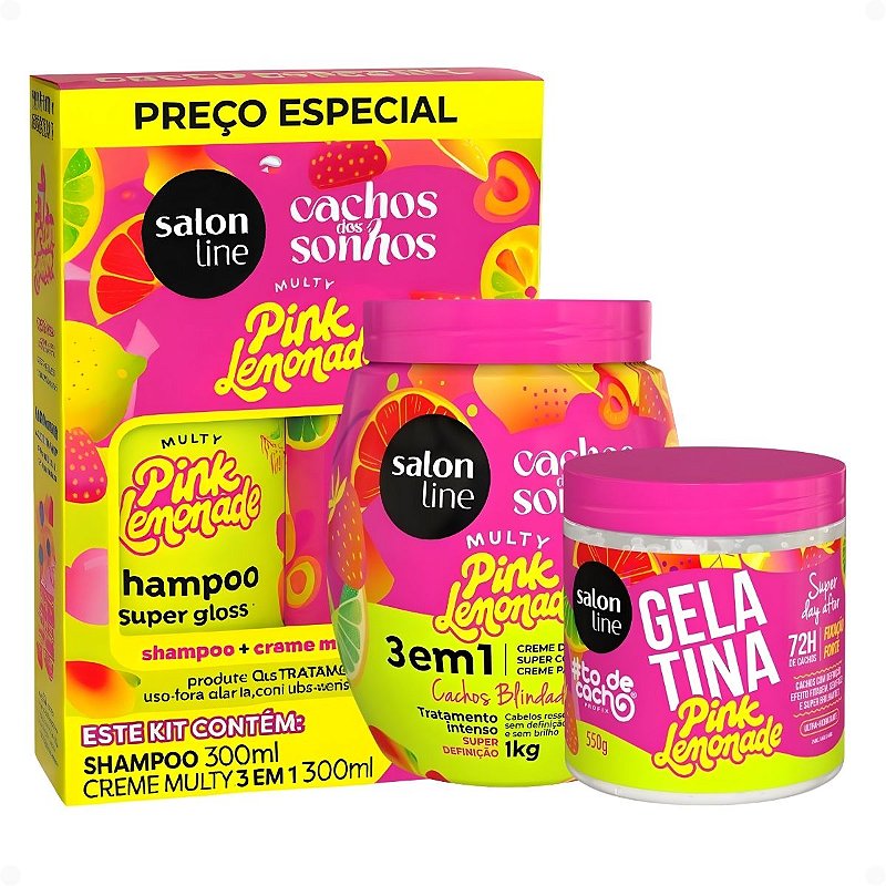 Kit Salon Line Pink Limonade Cachos Dos Sonhos: Shampoo, Creme