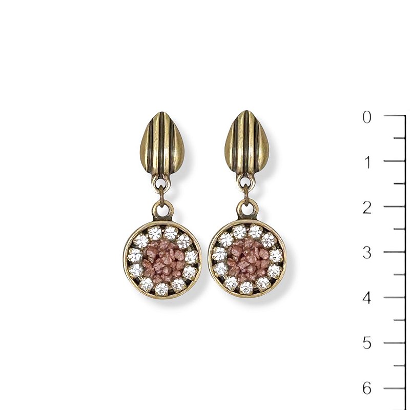 Brinco c/ corrente de strass e cascalho rosê - 11533